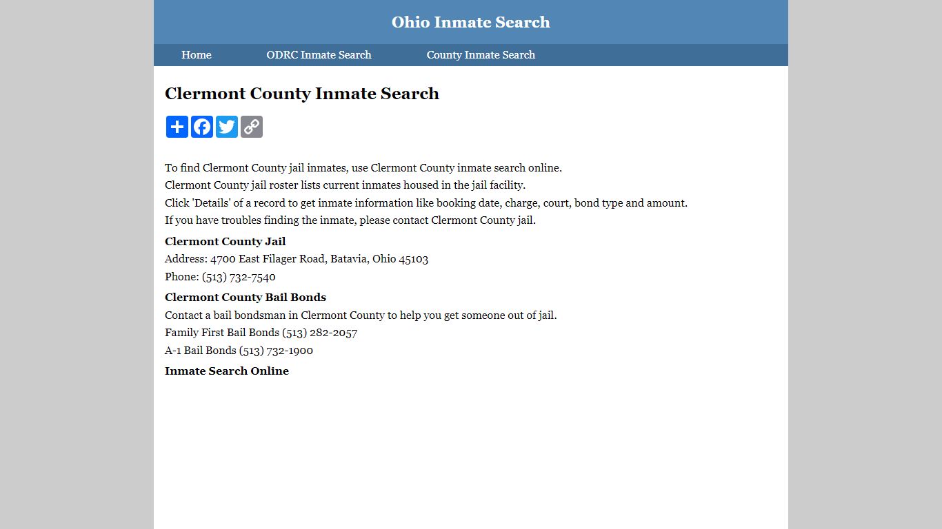 Clermont County Inmate Search